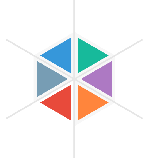 A colorful umbrella made of triangles on a white background.