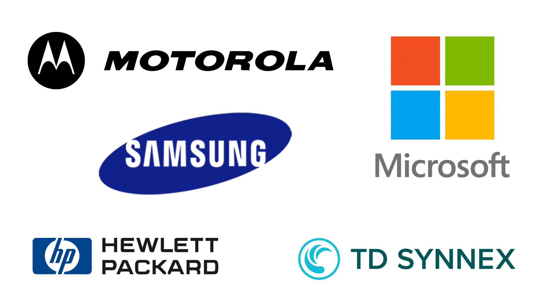a motorola samsung microsoft and hewlett packard logo on a white background