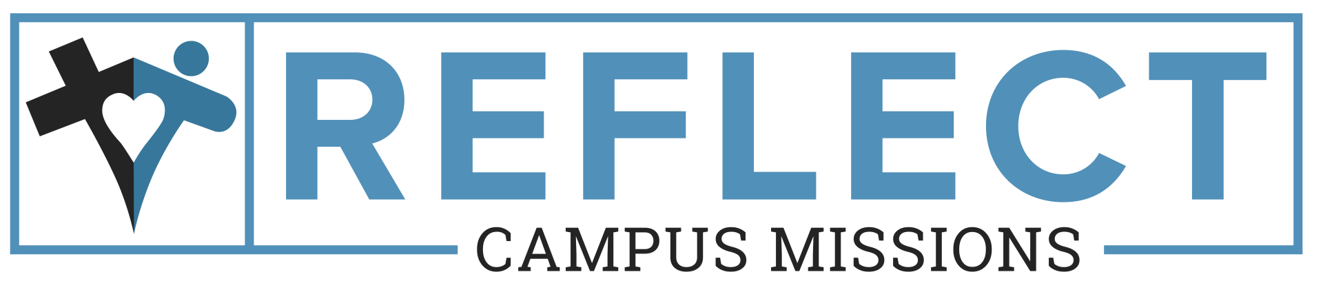 A logo for reflect campus missions with a cross on it