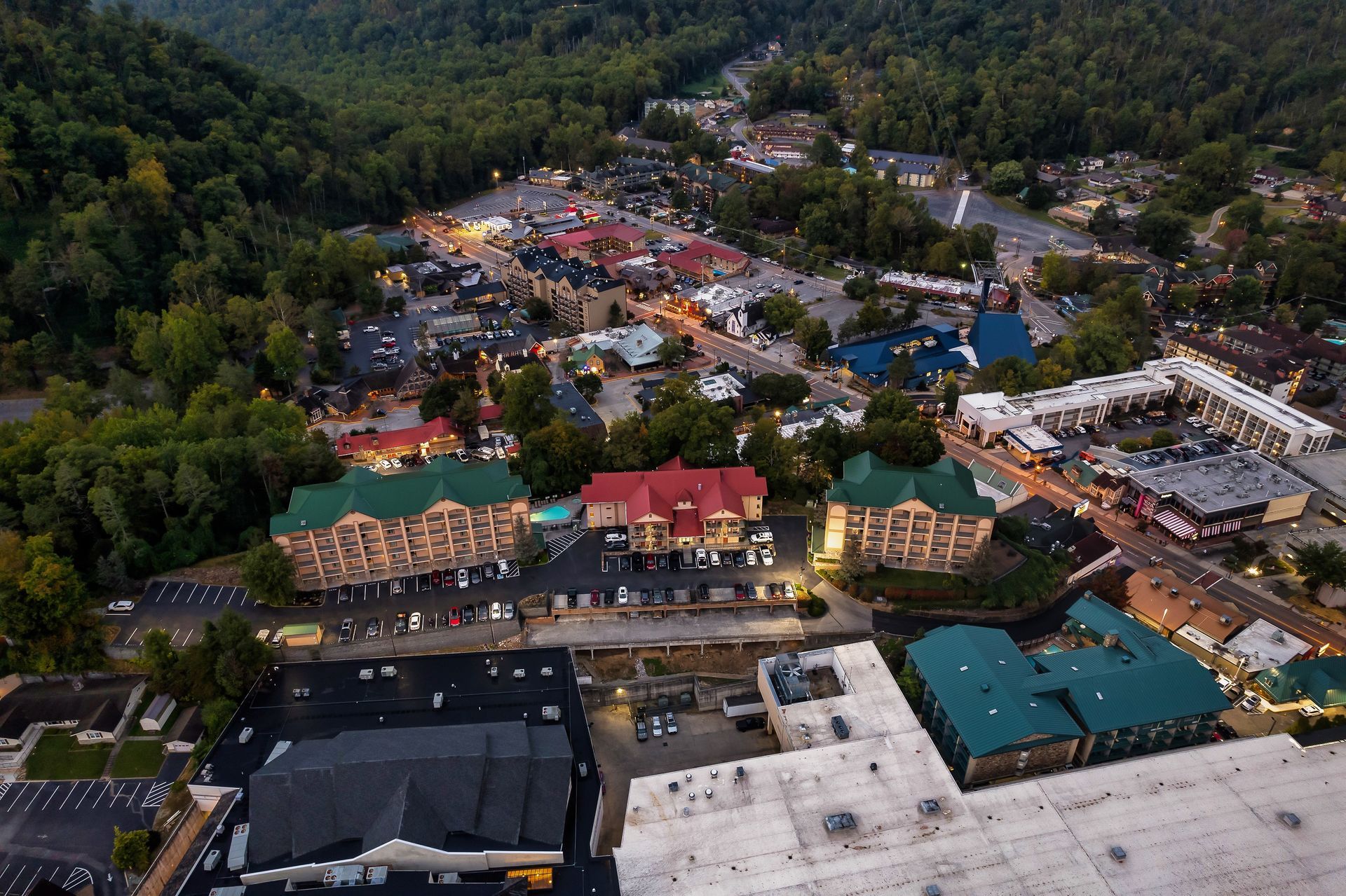 Photorealistic cozy vacation rental living room near Gatlinburg with autumn mountain views
