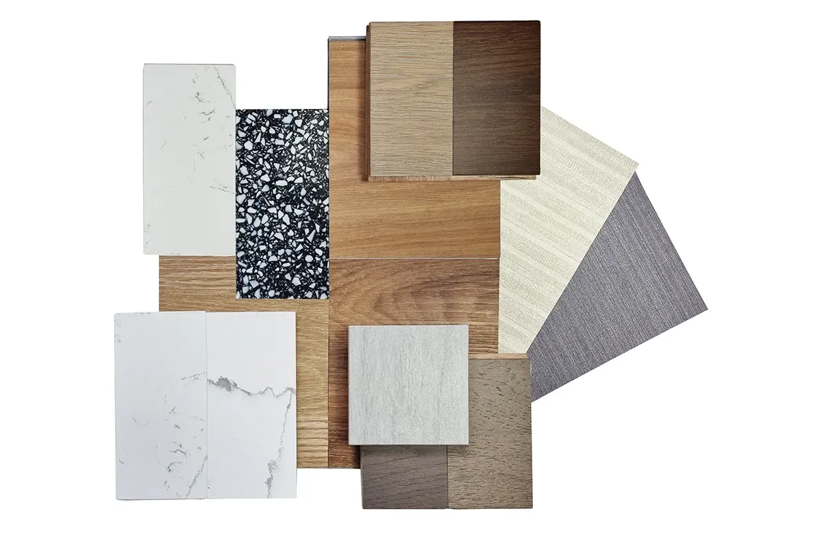 Samples of the best kitchen flooring options compared side-by-side.
