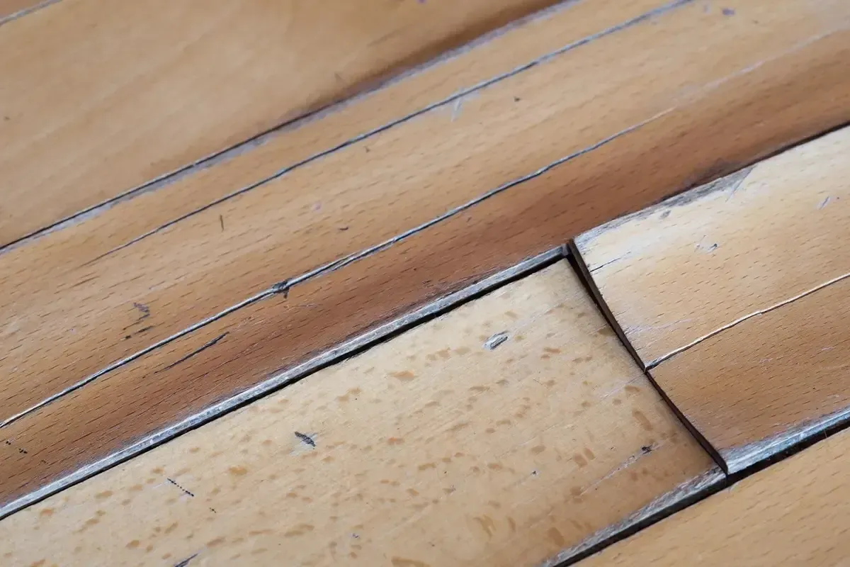 Damaged historic hardwood floor.