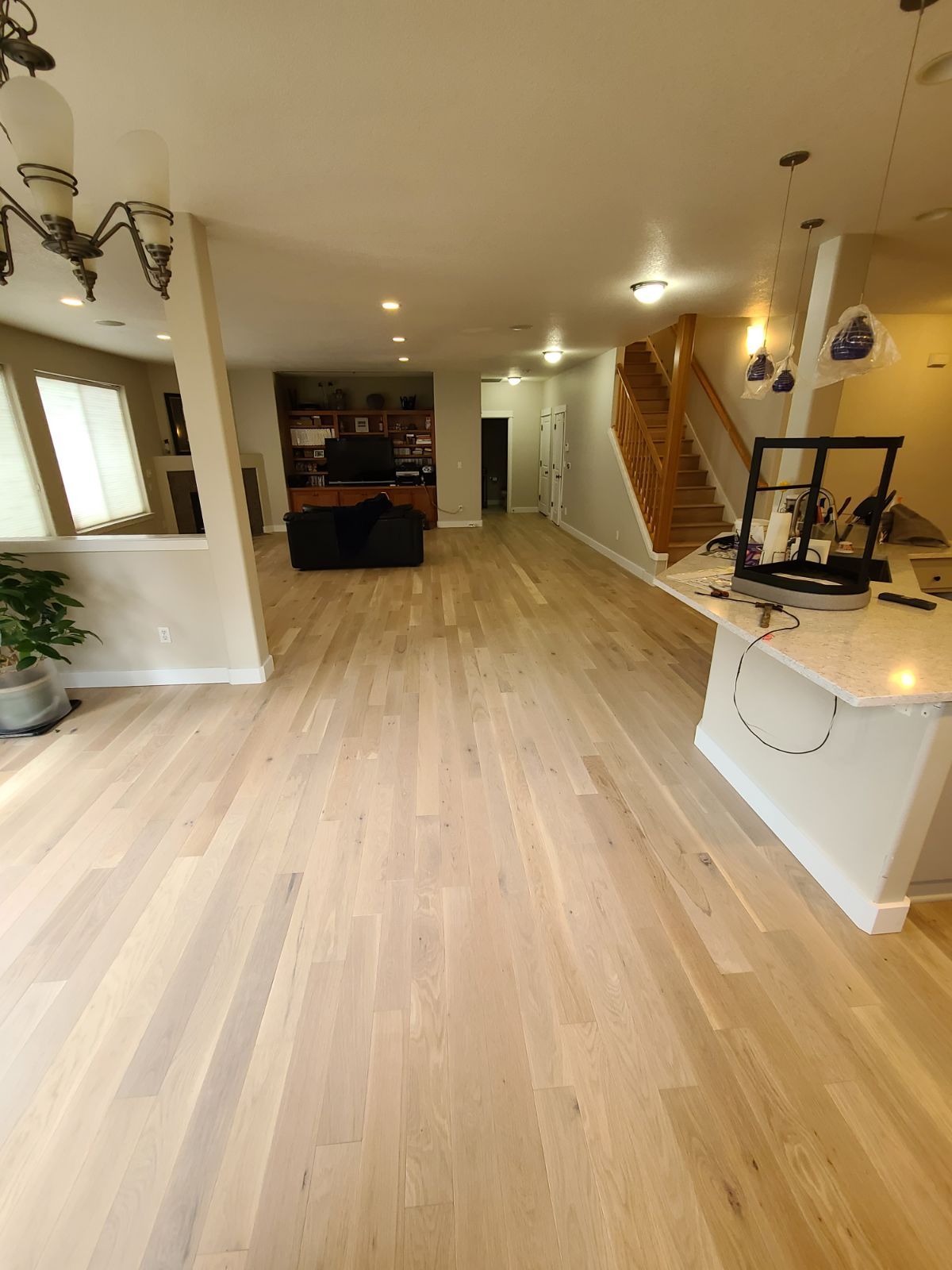 New white oak hardwood floors.