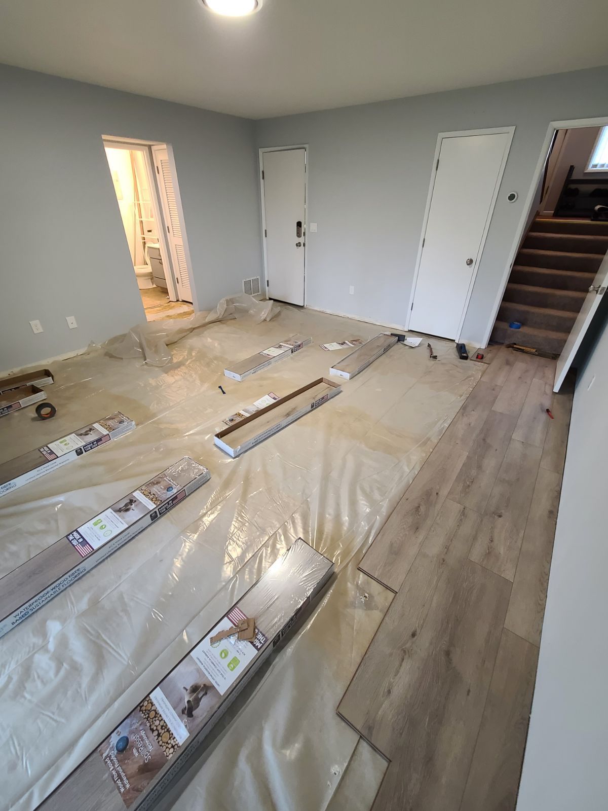 Basement before laminate flooring installation.