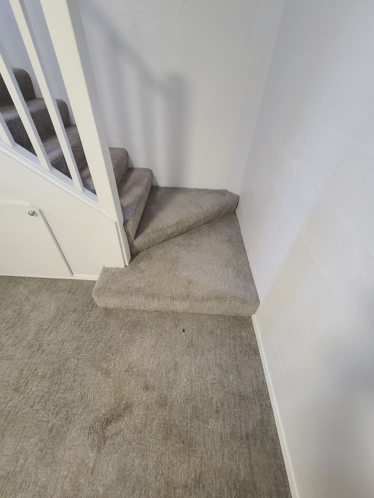 Carpet flooring on basement stairs.