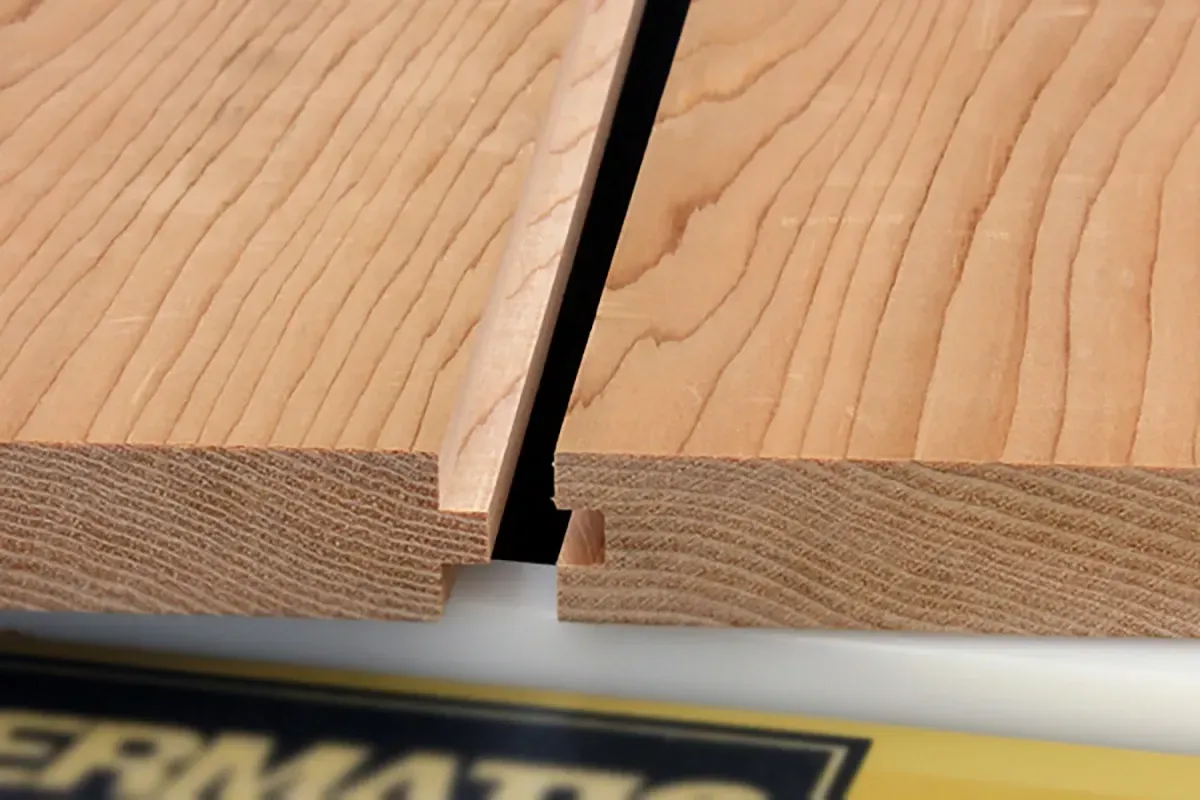 Close up of tongue and groove flooring.