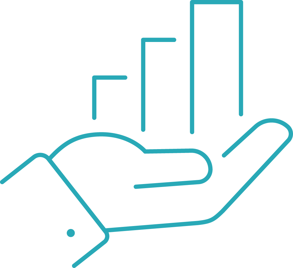 A line drawing of a hand holding a graph.