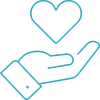 A line drawing of a hand holding a heart.