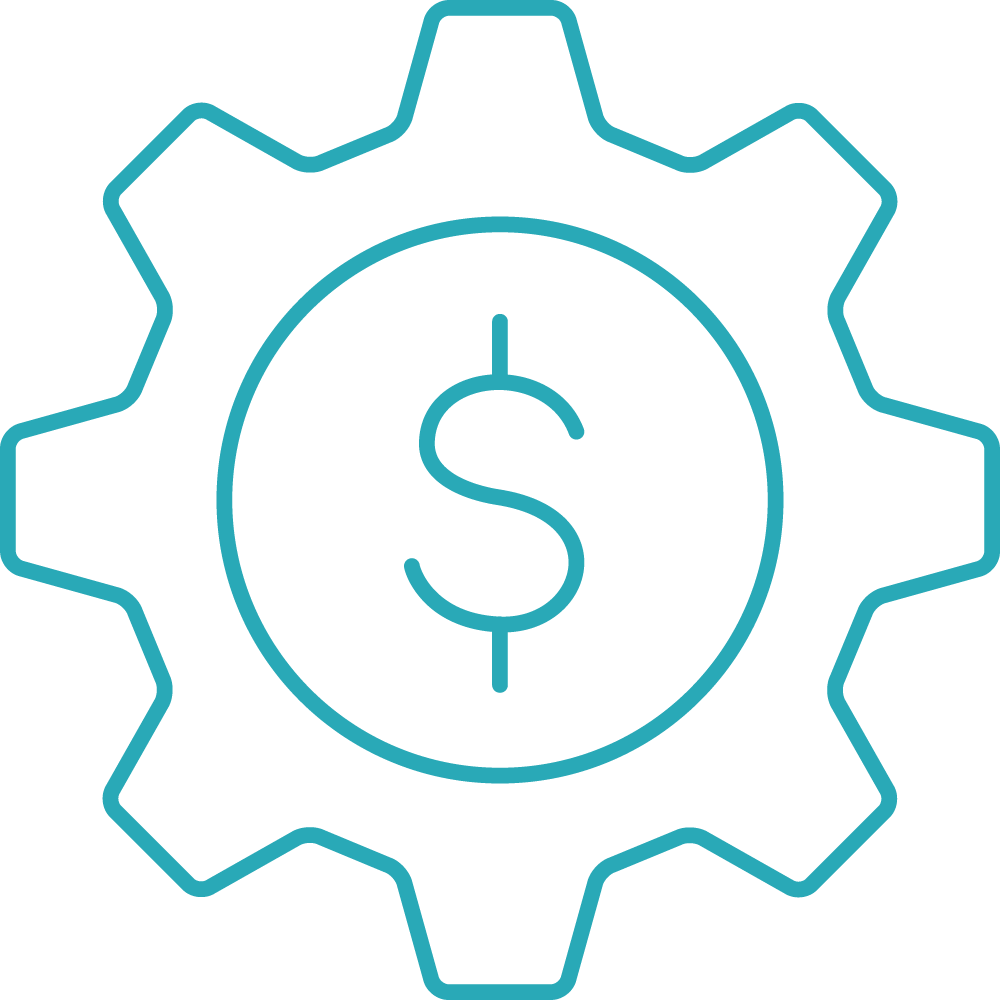 A gear with a dollar sign inside of it.