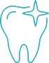A blue line drawing of a tooth with a star on it.