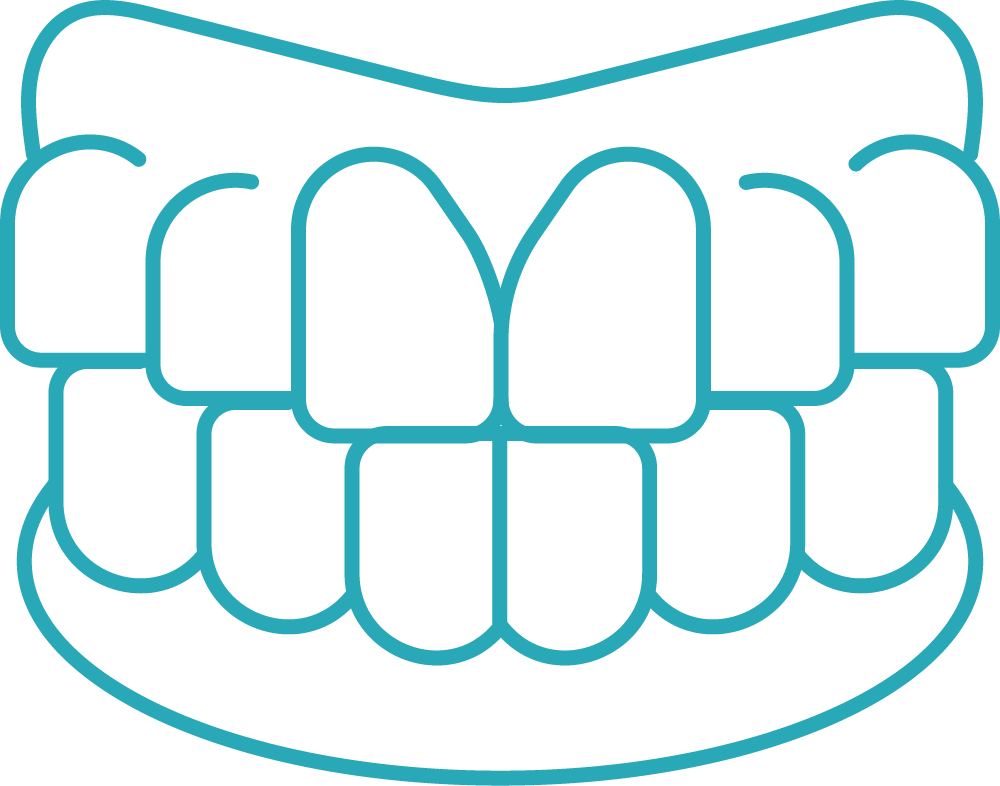 A line drawing of a set of teeth on a white background.