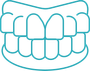 A line drawing of a set of teeth on a white background.