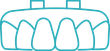 A line drawing of a set of teeth on a white background.