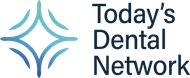 The logo for today 's dental network has a blue diamond in the middle.