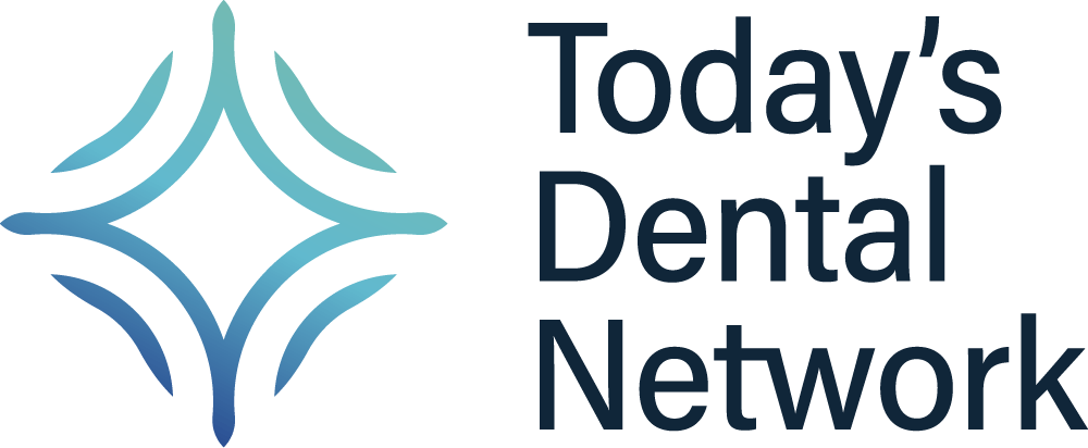 The logo for today 's dental network has a blue diamond in the middle.
