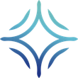 A blue and white logo on a white background.