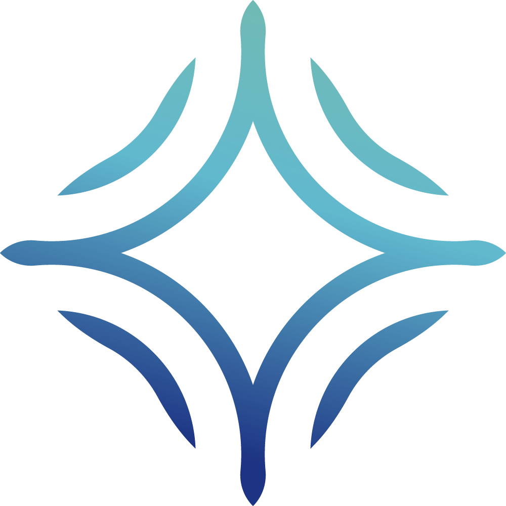 A blue and white logo on a white background.