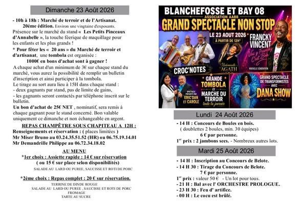 Affiche des festivités de Blanchefosse-et-Bay : bal avec l’Orchestre Prologue le 25 août 2026 à 21 h