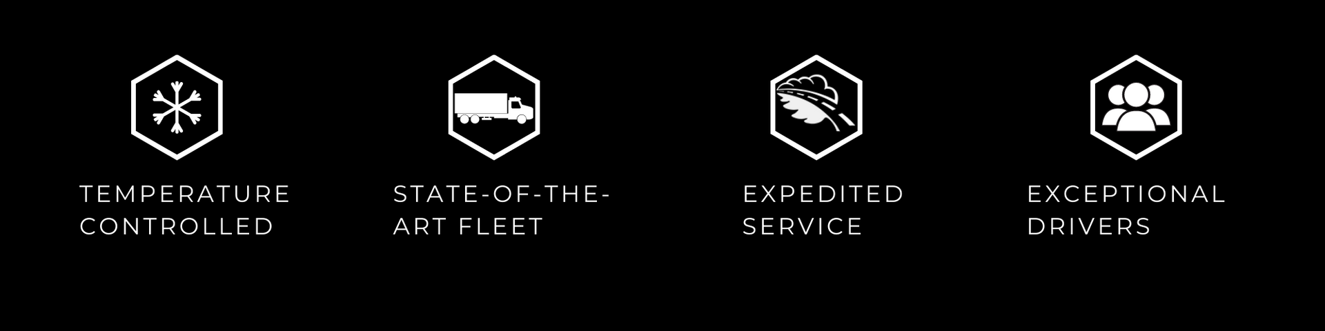 Five white hexagon icons with labels for sustainable transport and eco-friendly mobility on a dark background