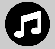 White music note icon in a black circle on a light gray background