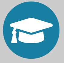 White graduation cap icon in a blue circle
