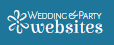 Wedding & Party websites logo in blue and white with decorative swirls