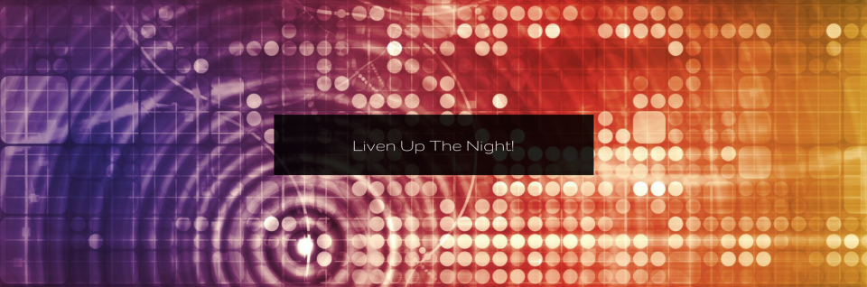 Abstract red and orange glowing background with circular patterns and a central black title bar.