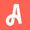 White lowercase “a” logo on a coral-orange square background