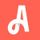 White lowercase “a” logo on a coral-orange square background