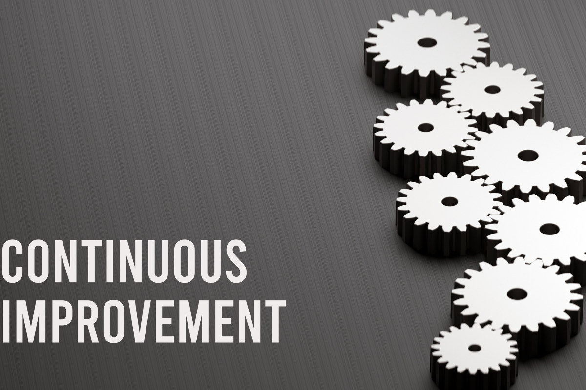 Icons of tools paired with the words continous improvement related to continous learning and adaptation.