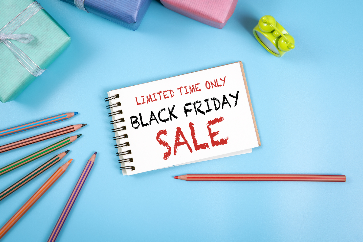 A picture showcasing a drawing pad with the words 'Limited Time Only Black Friday Sale,' emphasizing the creation of urgency and scarcity.