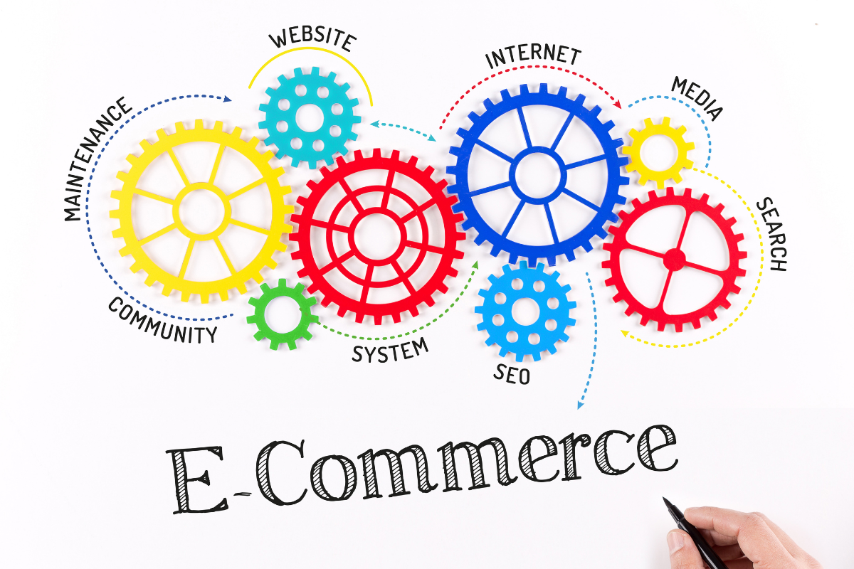 A visually appealing image showcasing elements of e-commerce website optimization emphasizing expert strategies to improve e-commerce conversion rates and drive online sales growth.