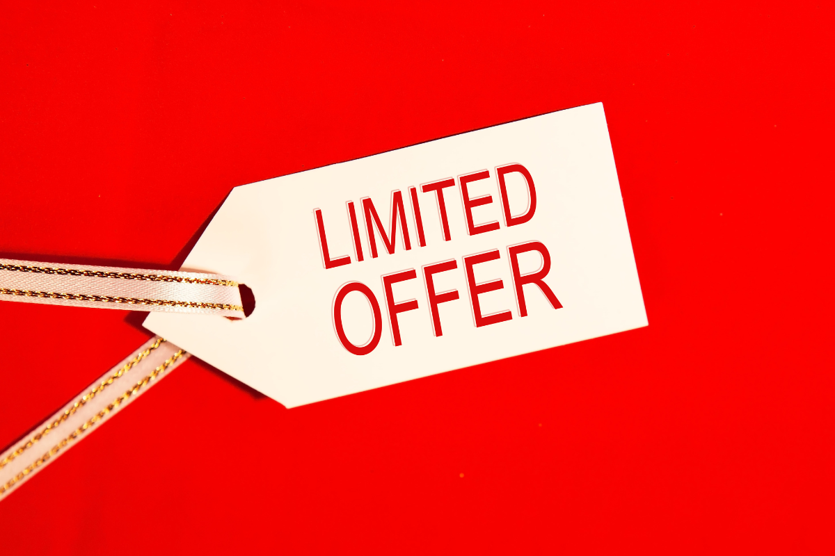 A ribbon with paper tagged as 'Limited Offer' on a red background, highlighting advanced techniques to improve conversion rates on your website.