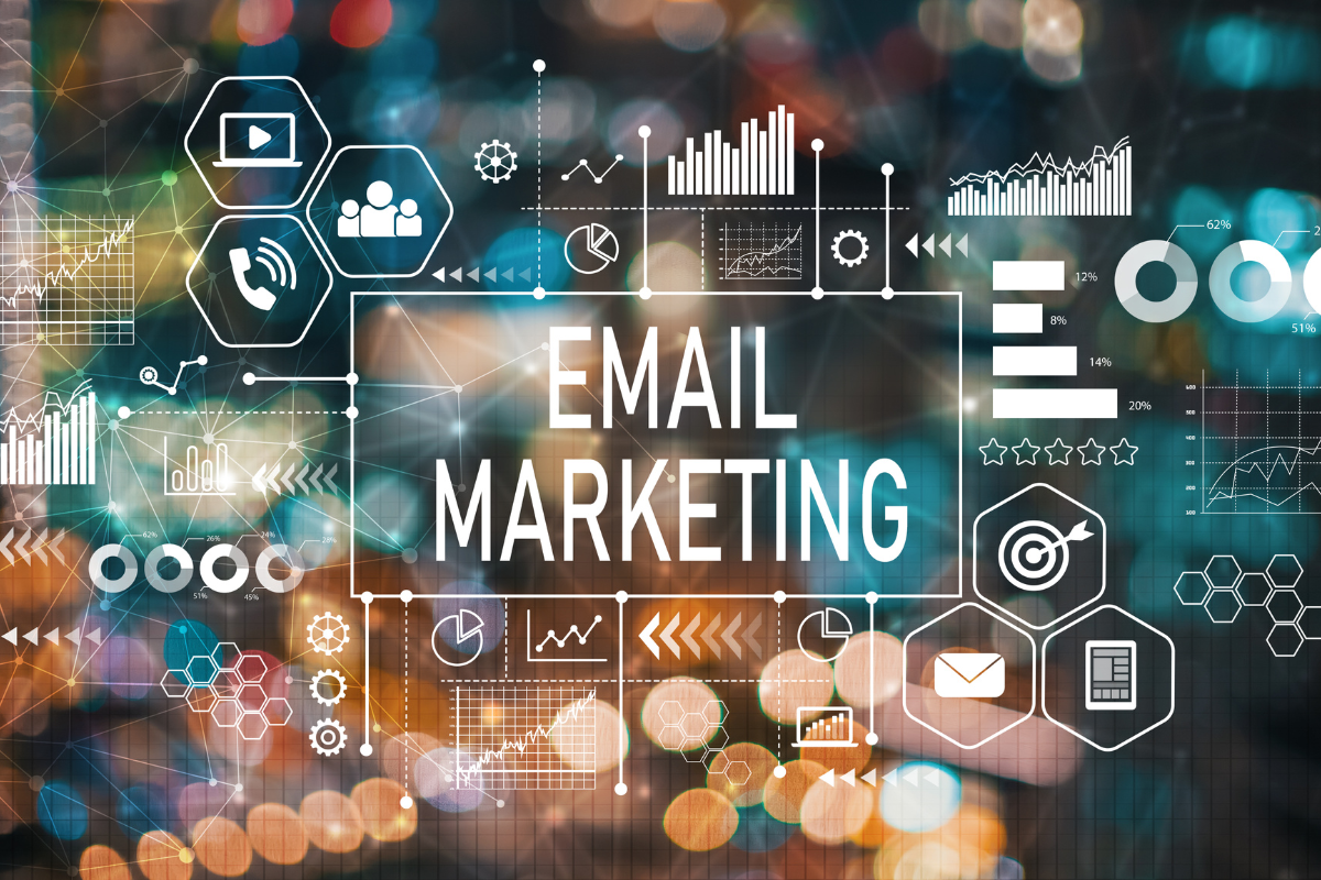 An illustration featuring a variety of email marketing tools and platforms, highlighting their key functionalities and benefits for email marketers, showcasing how they can optimize campaigns for better performance and customer engagement.