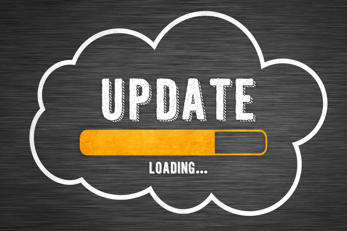 Cloud-shaped graphic with 'UPDATE' text, loading bar, and 'LOADING...' text, related to what are SEO best practices.