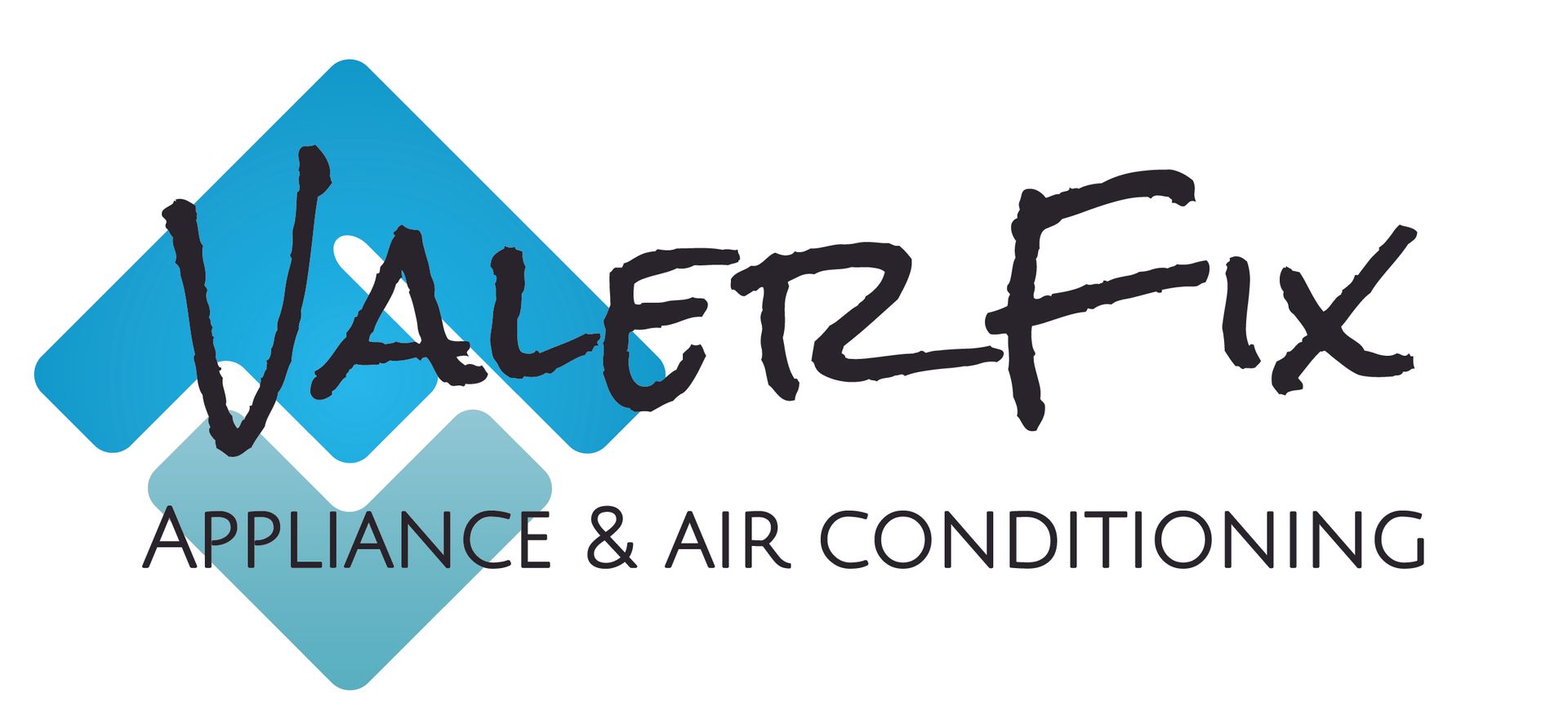 Logo for ValerFix: Blue diamond shape with white text