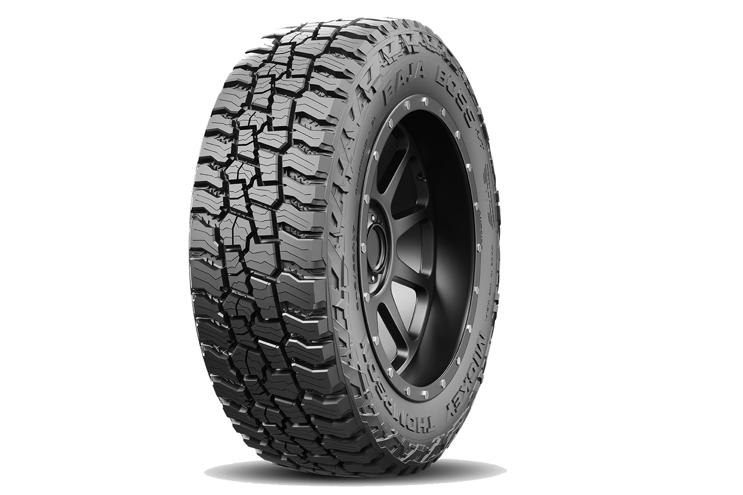A close up of a tire on a transparent background.