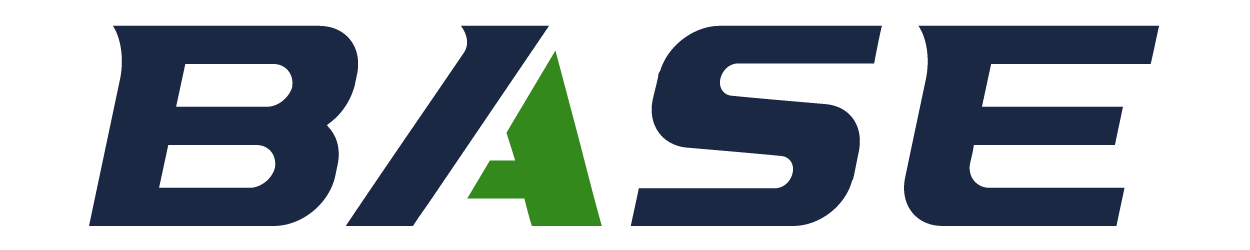 BASE logo in dark blue and green on a white background
