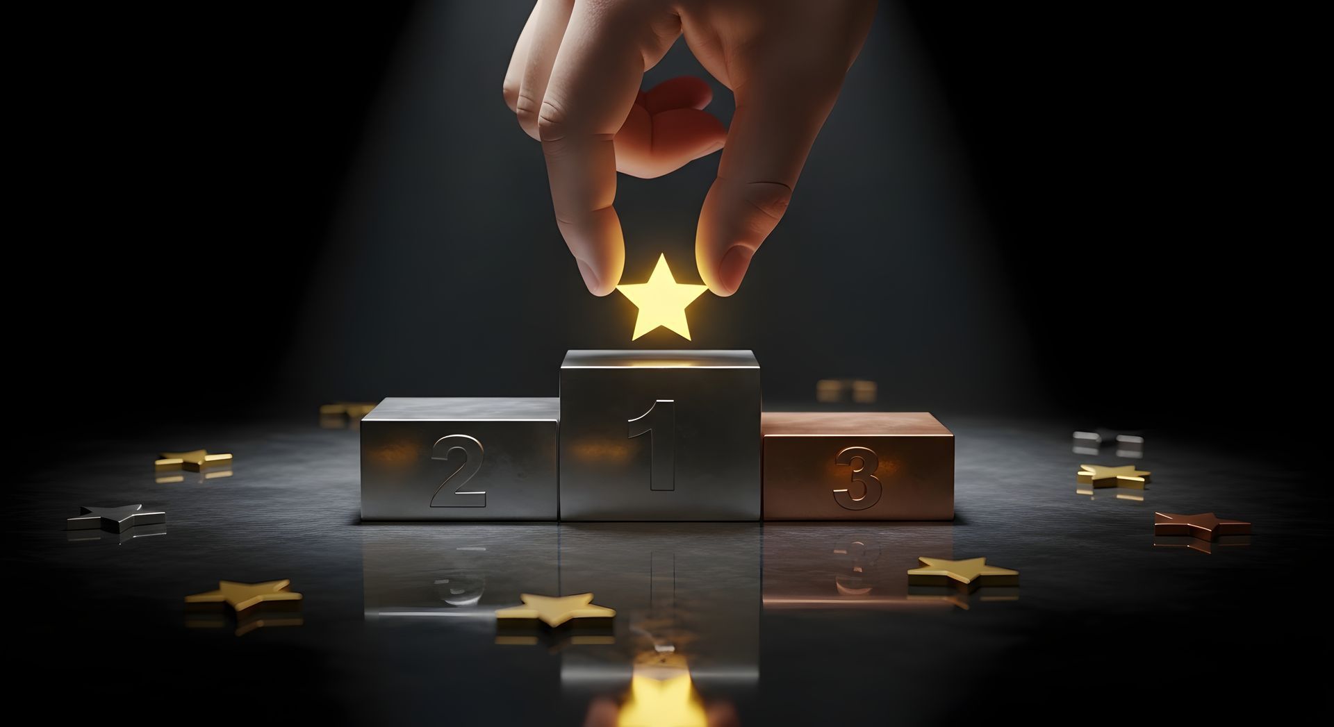 Podium of 1,2,3 with star being placed on number 1