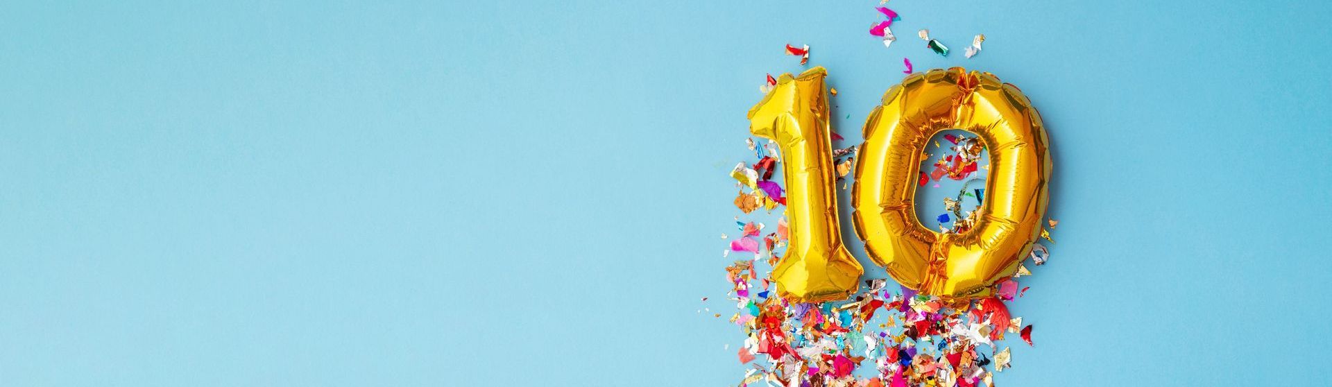 Number balloons for 10 year with confetti