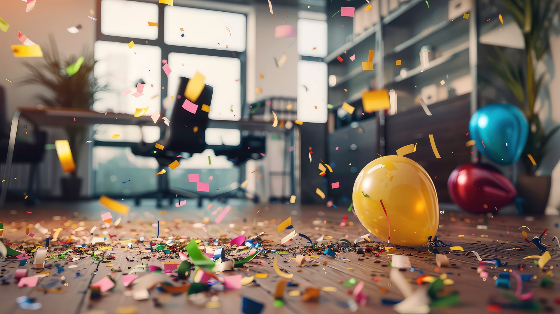 Party Poppers & Balloons on the Floor