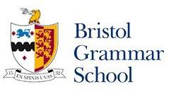 Bristol Grammar School logo with crest and blue text on a white background