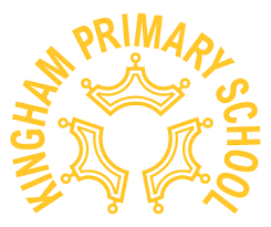 A yellow logo for kingham primary school