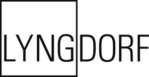 Black-and-white LYNGDORF logo in a boxed design