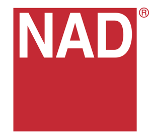 NAD logo in white on a red square background with a small registered trademark symbol