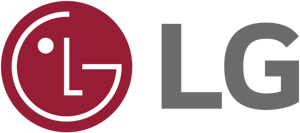 LG logo: red circular emblem with white letters beside gray 