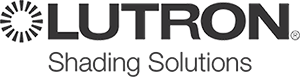 Lutron Shading Solutions logo in black and gray text with a sunburst icon