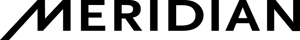 Black “MERIDIAN” logo with stylized diagonal lines on a white background