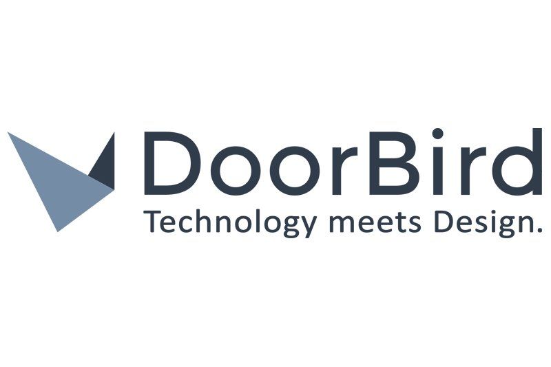 DoorBird logo with blue bird icon and tagline “Technology meets Design.”
