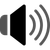 Black speaker icon with sound waves on a white background